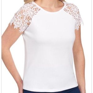 Rafaella 3X White Lace Sleeve Tee